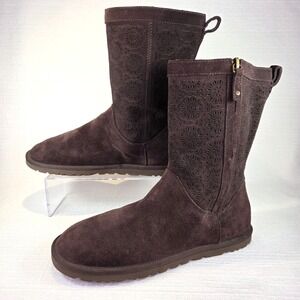 UGG Lo Pro Short Brown‎ Boots Suede Flower Patterned Winter Boho Women's 9